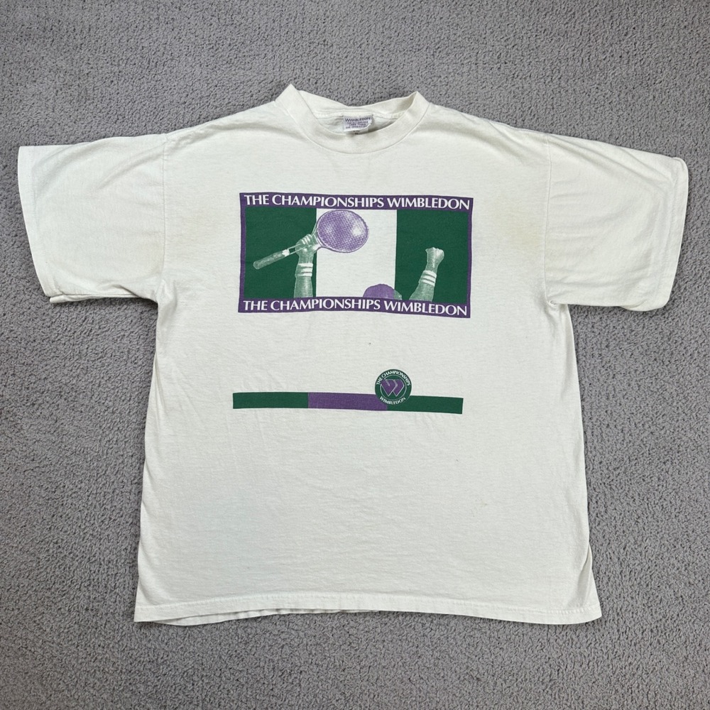 Vintage Wimbledon The Championships Tennis Graphic T Shirt Men XL White USA Made